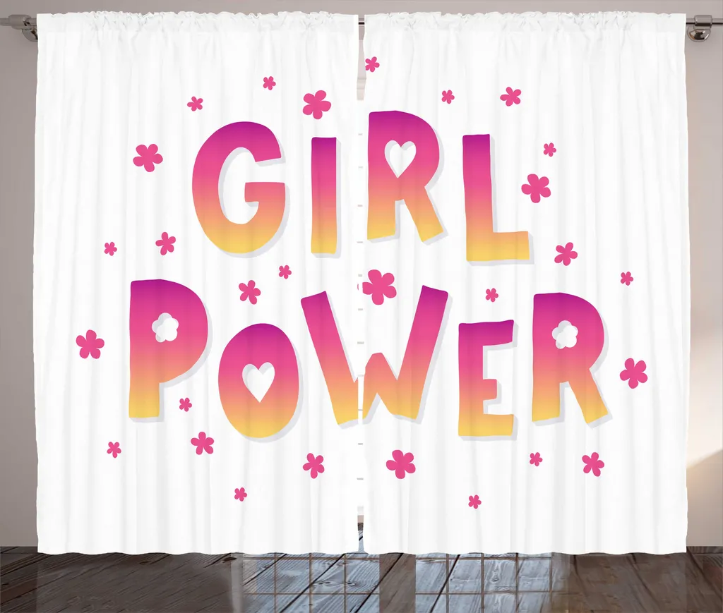 ABAKUHAUS Girl Power Rideau à Fronces Ombre Art Jaune et Rose 280x225 cm