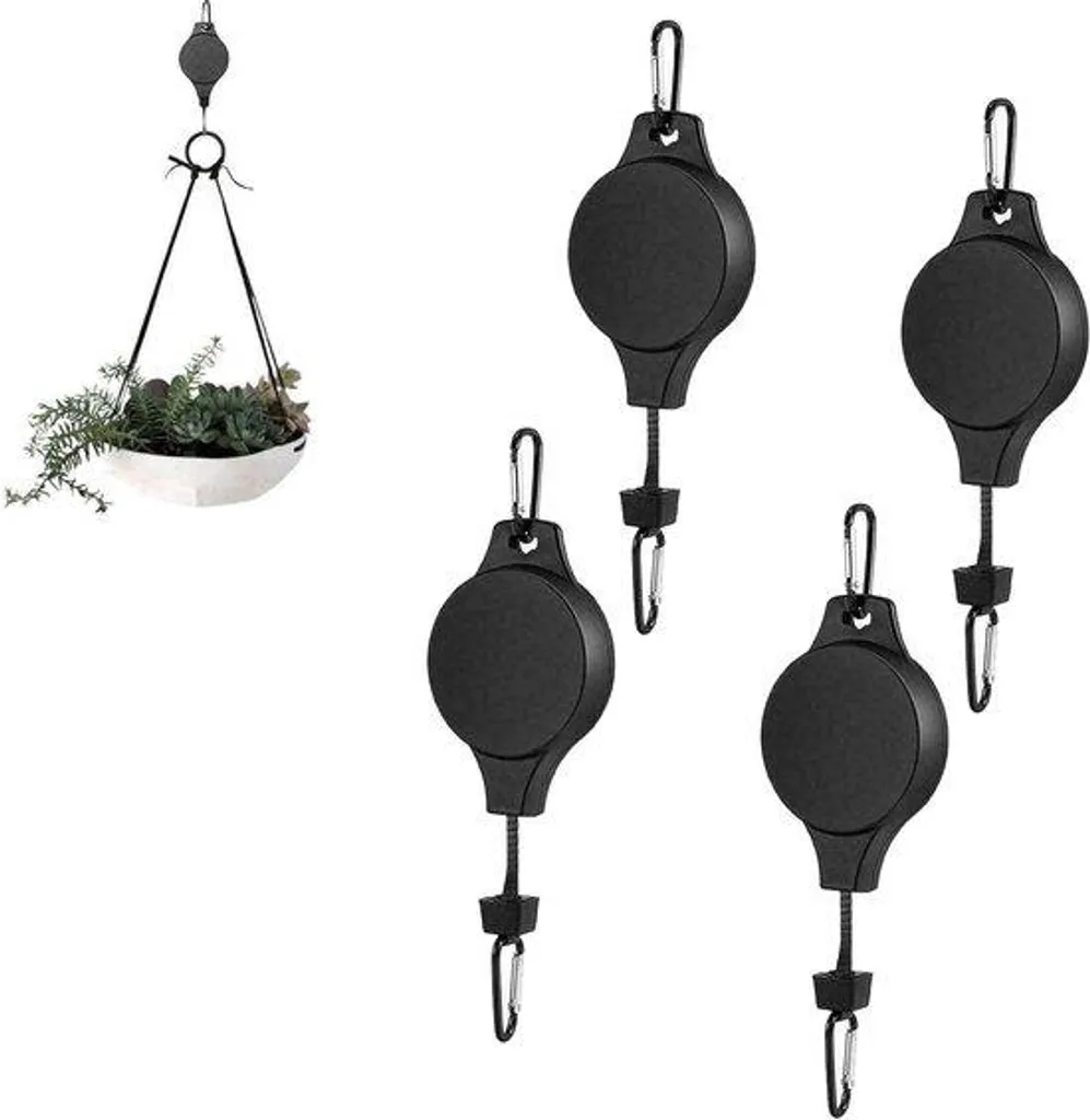 Support pour Fleurs Suspendues avec Enrouleur de Cordon Réglable Noir
