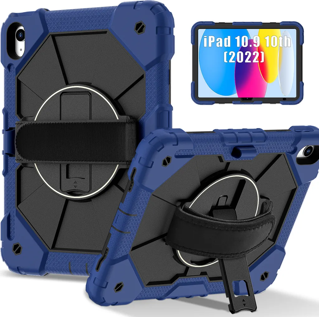 Coque de Protection iPad 10 2022 avec Dragonne et Support Pivotant