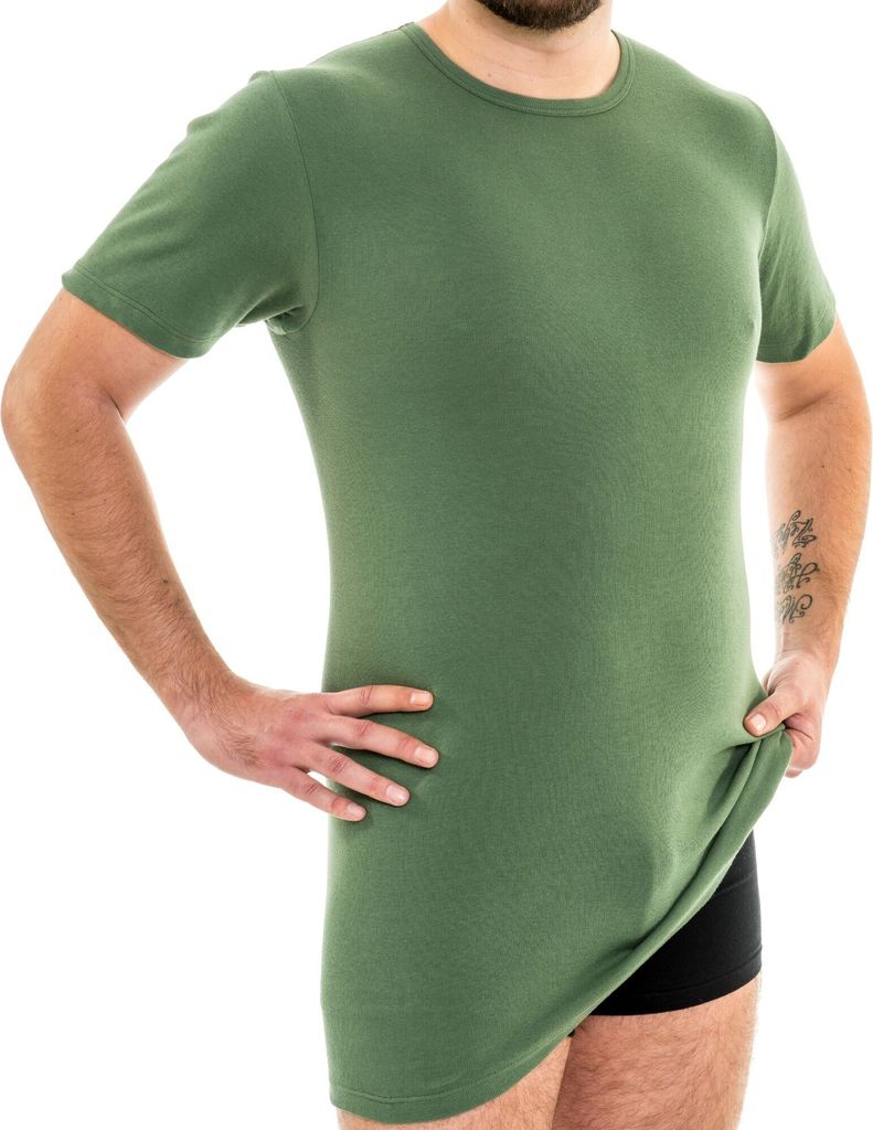 Herren extralanges kurzarm Shirt Rundhals olive