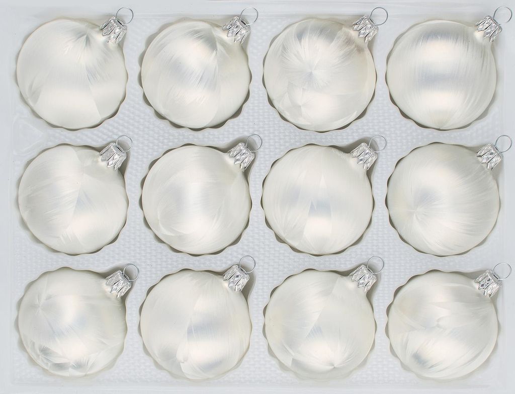 12 tlg. Glas-Weihnachtskugeln Set in "Ice Weiss" Eislack Produktbild 