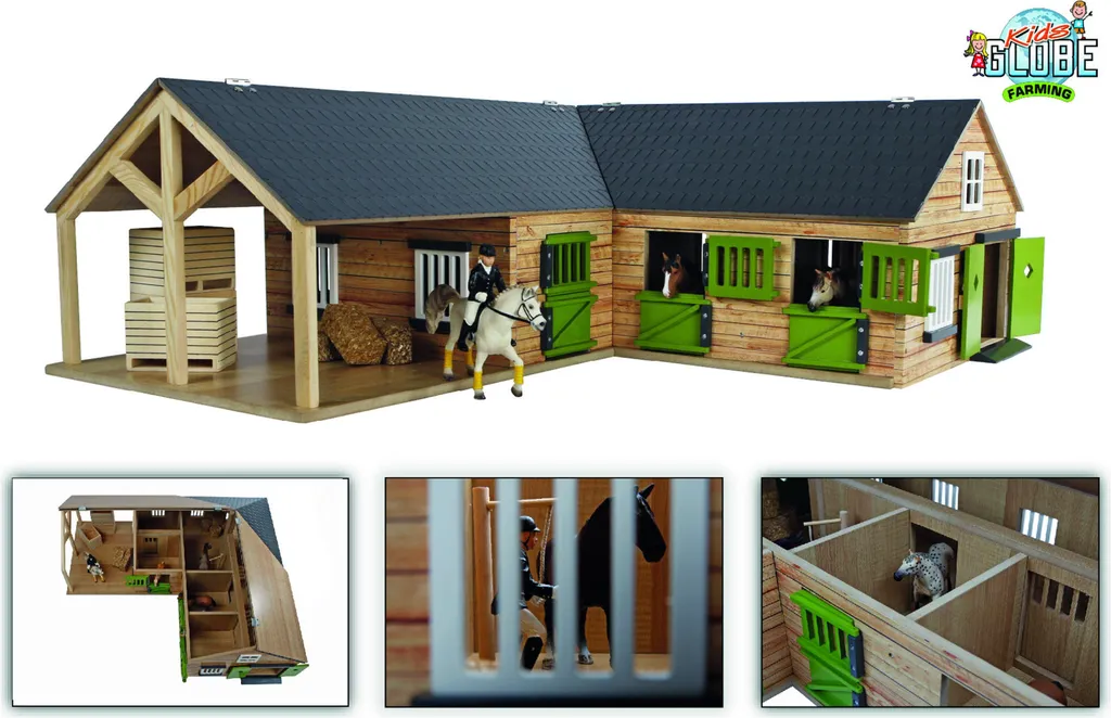Abri pour Chevaux Kids Globe 1:24 Gris - Idéal pour Figurines et Manèges