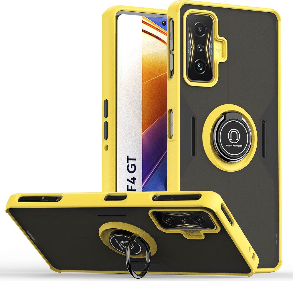 Redmi K50 Gaming Hülle, Ring Halter Ständer Matte Transluzent TPU Rahmen Stoßfest Schutzhülle für Xiaomi Redmi K50 Gaming Gelb
