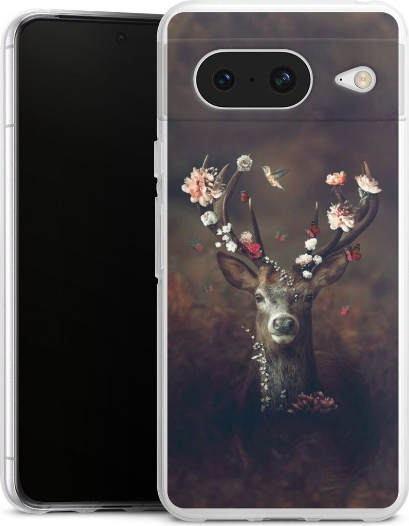 DeinDesign Handyhülle für Google Pixel 8 Silikon Hülle Case Smartphone Schutzhülle Blumen Rehe Rentier