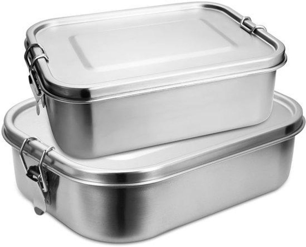 2er RVS-Lunchbox-Set - Luchtdichte & Lekvrije 304-Stahl Bakjes - Brotdose - Vriezer- & Vaatwasmachinebestendig - BPA-Frei