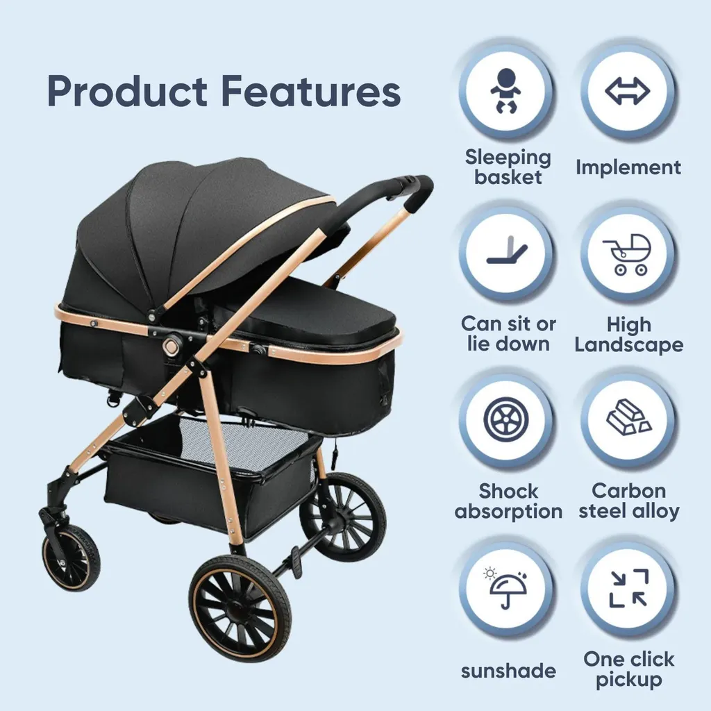 Chaise bébé réglable et pliable sur roulettes - Structure Métal Noir