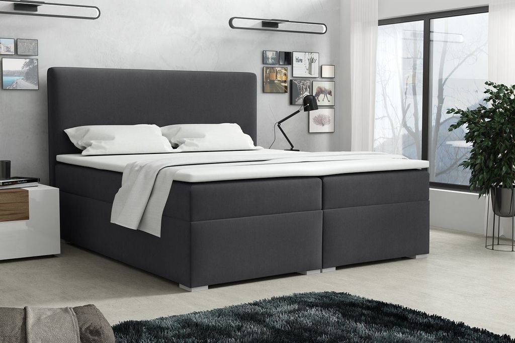 Deine Möbel 24 Boxspringbett BASIC 200x200 cm Dunkelgrau grau Komplettbett inkl Taschenfederkernmatratzen 7 Zonen H4 Polsterbett Ehebet Topper