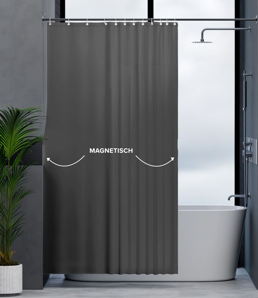 ovimar Magnetischer Duschvorhang Elgafossen grau waschbar schnelltrocknend anti Schimmel Duschvorhang 240 x 200 cm Vorhang Blickdicht für Badewann...