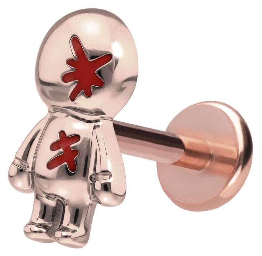 Ohrpiercing, Nasenpiercing Titan Labret mit Push Fit PUPPE RoséGold Stablänge: 9mm | Stabstärke: 1mm