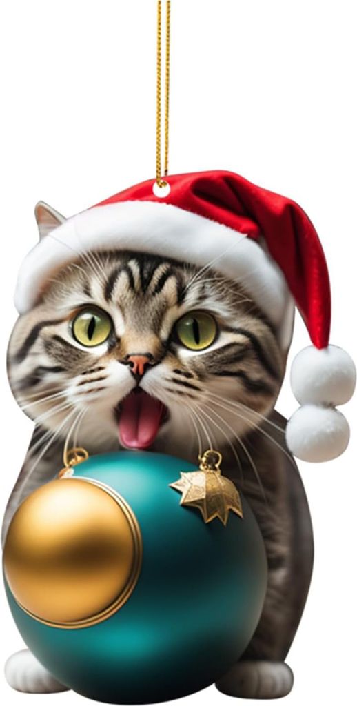 Leuchtende Farbe, supersüßer Katzen-Auto-Charm, Acryl, Weihnachtsmütze, Kätzchen, Weihnachtsbaum, hängende Dekoration, Geschenk, Heimdekoration