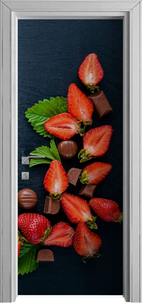 Tür Selbstklebende 80x210 cm Türfolie Türtapete Klebefolie - Erdbeeren und Schokolade