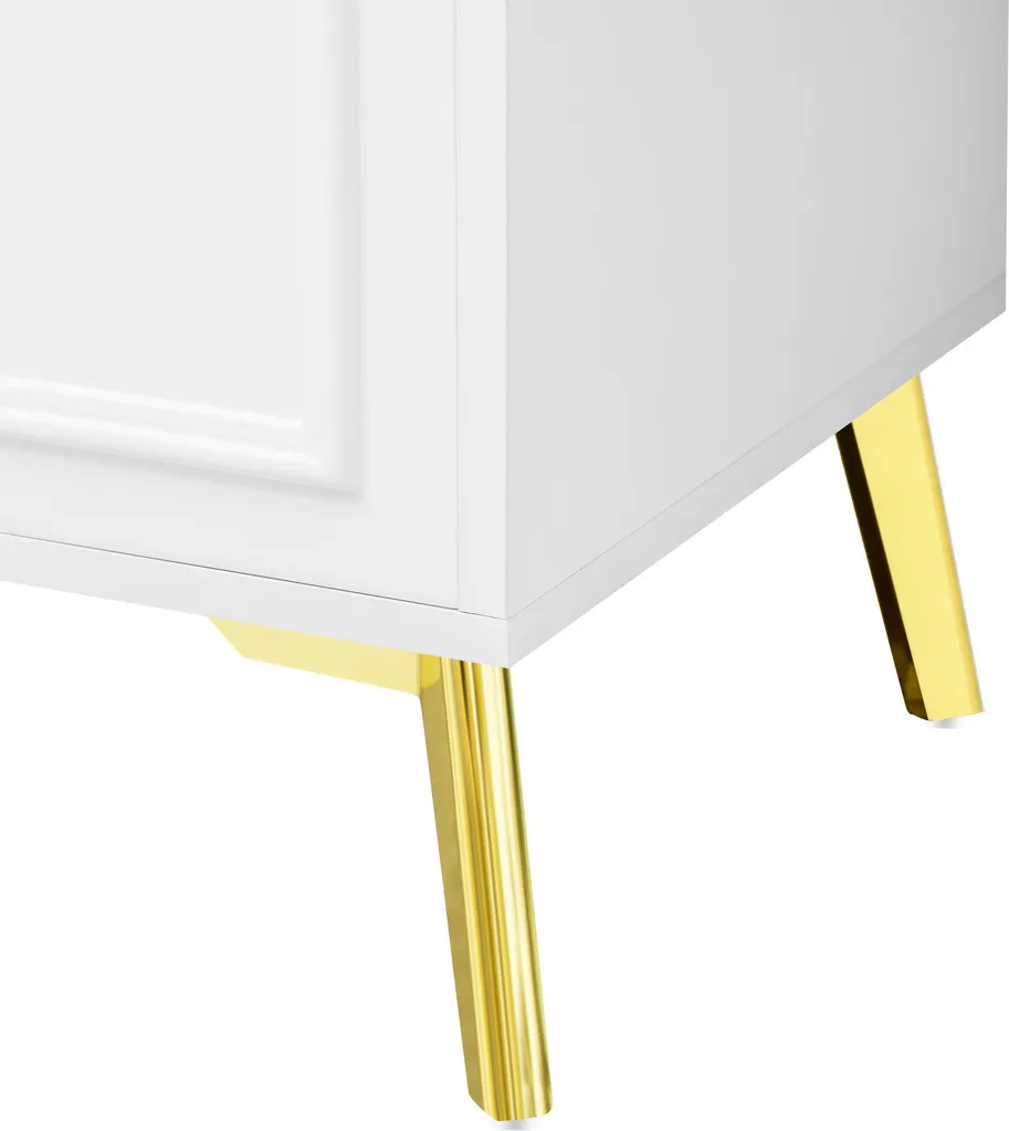 Buffet avec Stratifié Amovible et Finition Blanche, Détails Dorés