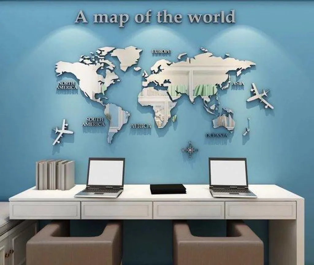 Mappemonde 3D acrylique de luxe aspect cristal, grande taille 280x174 cm