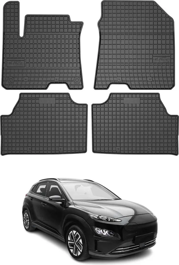 2018-2023 Hyundai Kona Electric tappetini in gomma nera 4 pz