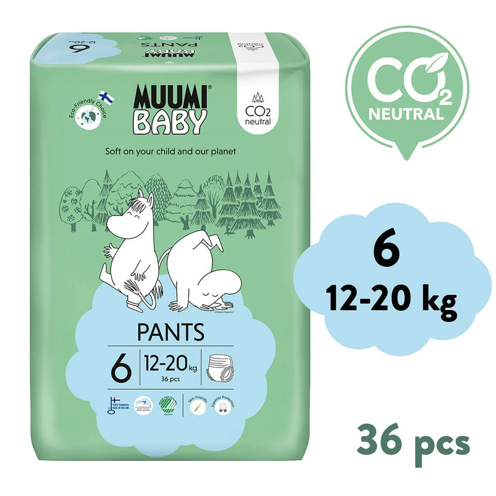Couches culottes écologiques Muumi Baby Pants 6 Junior 12-20kg 36 unités