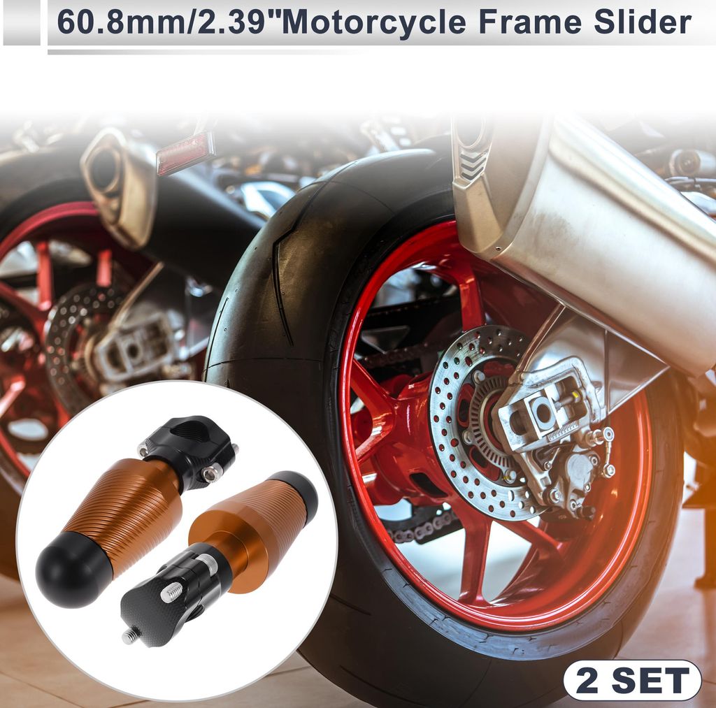 0.87"-1.1" Motorrad Slider Rahmen Aluminiumlegierung Rad Verkleidung Schutz Crash Pad Schutzbügel 2.39" 6.69" 2 Stück Schraube Orange 2 Set
