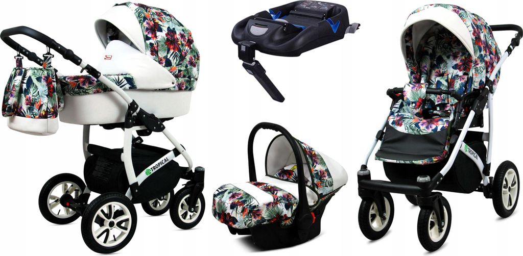 BabyLux Tropical | 4in1 Kinderwagen Set | Chili Flowers | Kombikinderwagen | Kinderwagenset | I