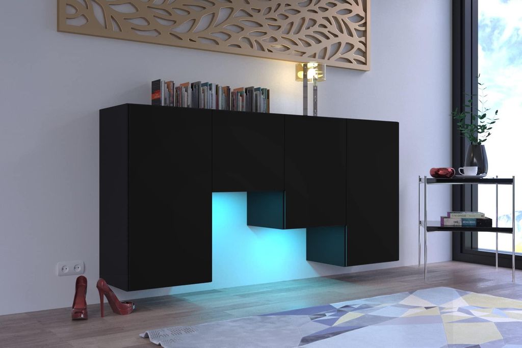 Furnitech K2 Modernes Wohnzimmer, Kommode, Schrank, Sideboard, Schlafzimmer, Esszimmer, Wohnzimmermöbel Matt (Möbel ohne LED, K2-18M-B8)