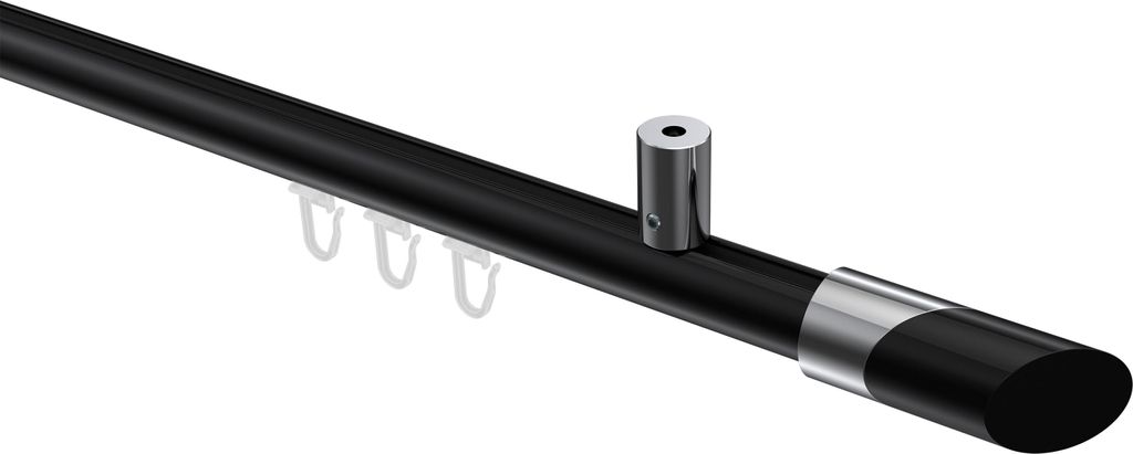 Interdeco Innenlaufstange / Gardinenstange mit Innenlauf Schwarz / Chrom, Typ Sonius Verano (Schräge Bicolor) Deckenmontage, 20 mm Ø 1-läufig, 2...