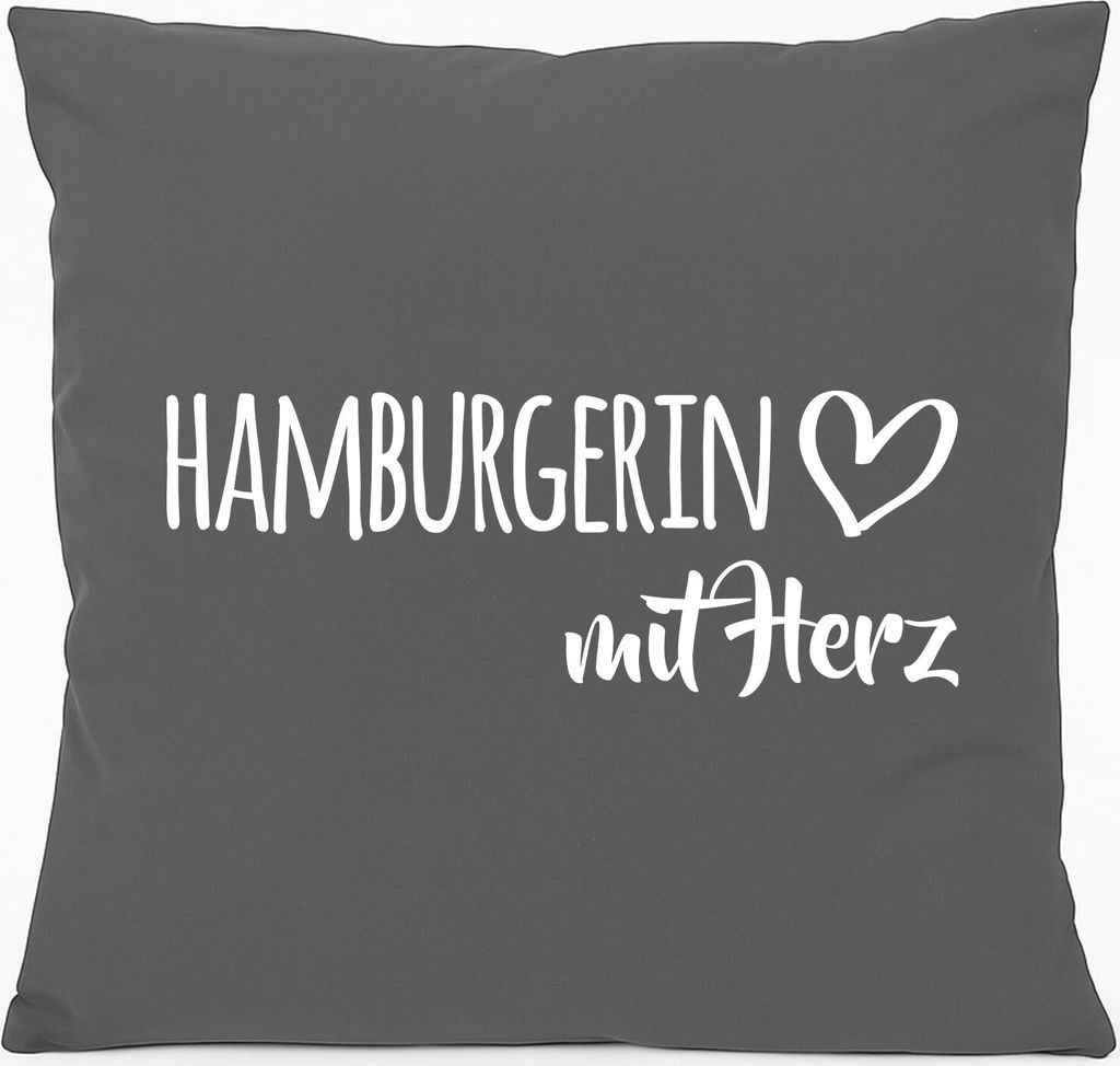 Huuraa Kissen Hamburgerin mit Herz 40x40cm mit Füllung Steel Grey Baumwolle Dekokissen Geschenkidee
