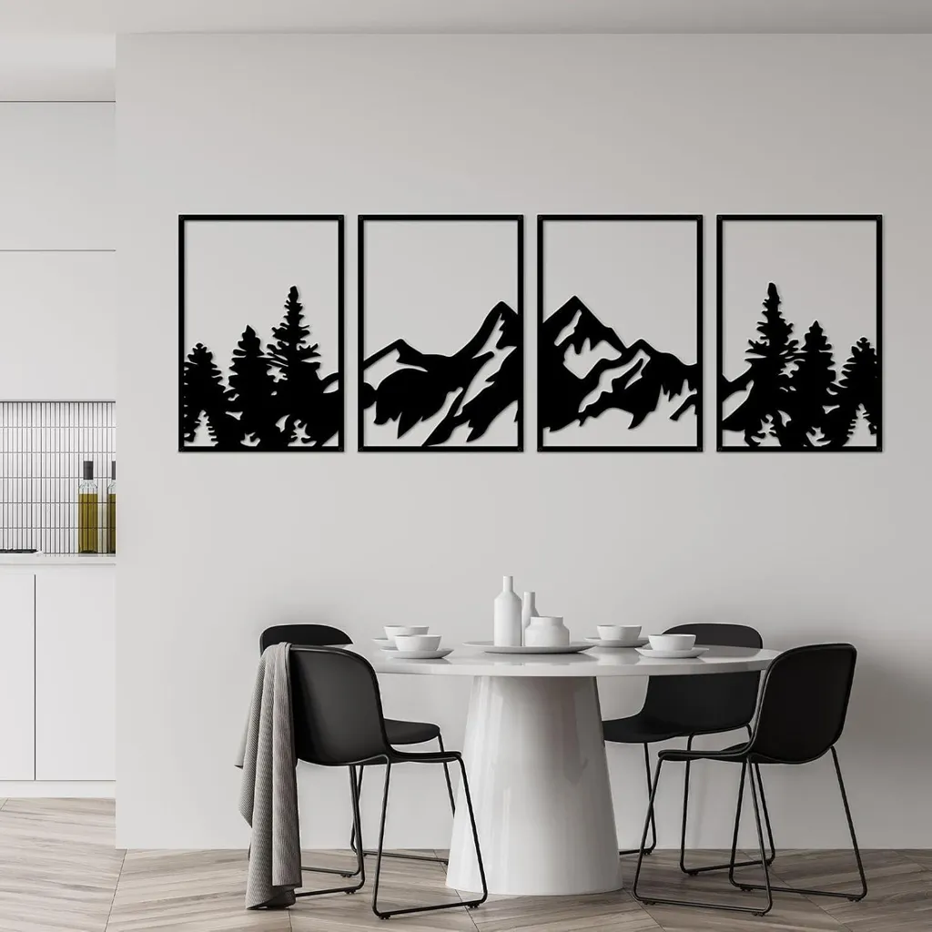 Décoration murale montagnes en métal, tableau forêt scandinave moderne