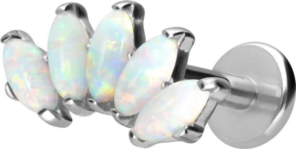 Ohrpiercing, Nasenpiercing Titan Labret mit Innengewinde BOGEN + SYNTHETISCHE OPALE Silber Stablänge: 6mm | Stabstärke: 1,6mm