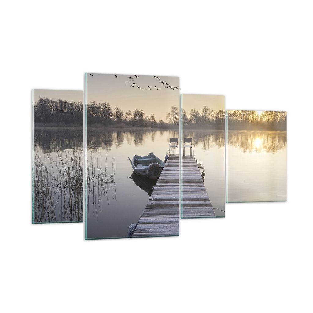 Bilder auf glas - 4 Teile - Brücke Westen die Sonne - 120x70cm - Glasbilder - Wandbilder - Bilder - zum Aufhängen bereit - Wanddekoration aus Gla...