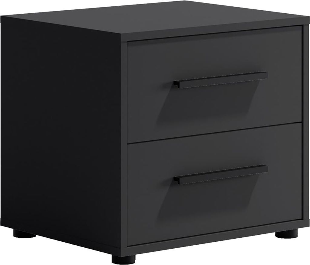 Schlafzimmer Nachttisch mit 51 cm Breite, schwarz matt mit schwarzen Griffen, mit 2 Schubladen - MOLLERUSA-132