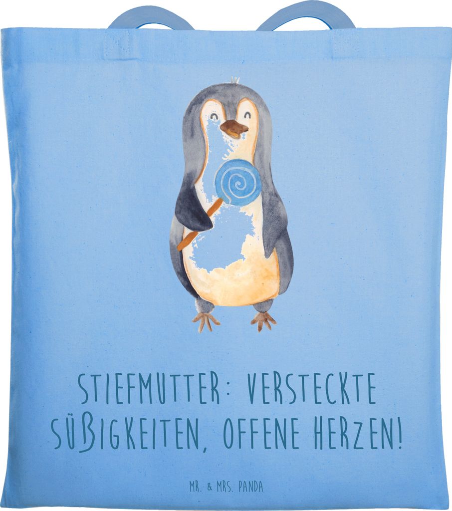 Mr. & Mrs. Panda Shopping Tasche Stiefmutter Herzen - Sky Blue - Geschenk, canvas, Familie, Schultasche, Liebe, Laptoptasche, Herz, handgemacht, Bo...