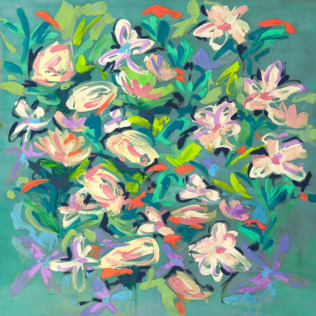Kelly Parr - Fleurs Abstraites sur Toile Nymphéas Modernes - 70x70 cm
