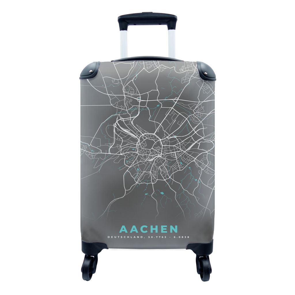 MuchoWow Koffer Handgepäck Trolley Rollkoffer Kleine Reisekoffer mit 4 Rollen - Stadtplan - Aachen - Deutschland - Karte - Cabin Size < 55x40x23...