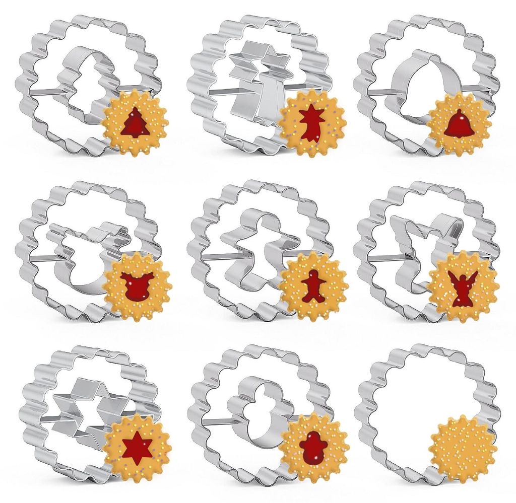 Set mit 9 Linzer Ausstechformen, Mini-Weihnachtsformen, Edelstahl, kleine Weihnachtsformen zur Dekoration von Kuchen, Zuckerkeksen und Plätzchen