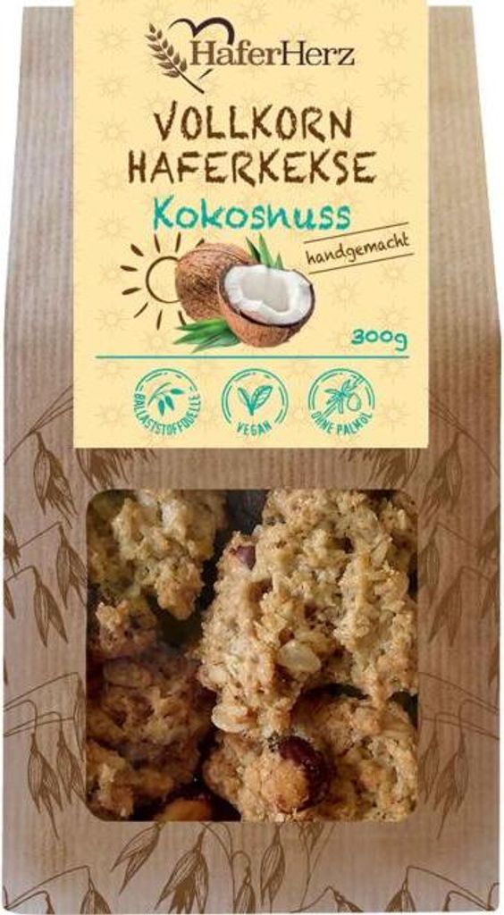 HaferHerz Vollkorn Haferkekse Kokosnuss 300g Produktbild 