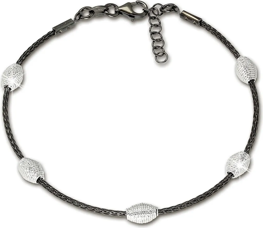 Bracelet Femme Argent Rhodié Noir Anti-Ternissement 19-21 cm