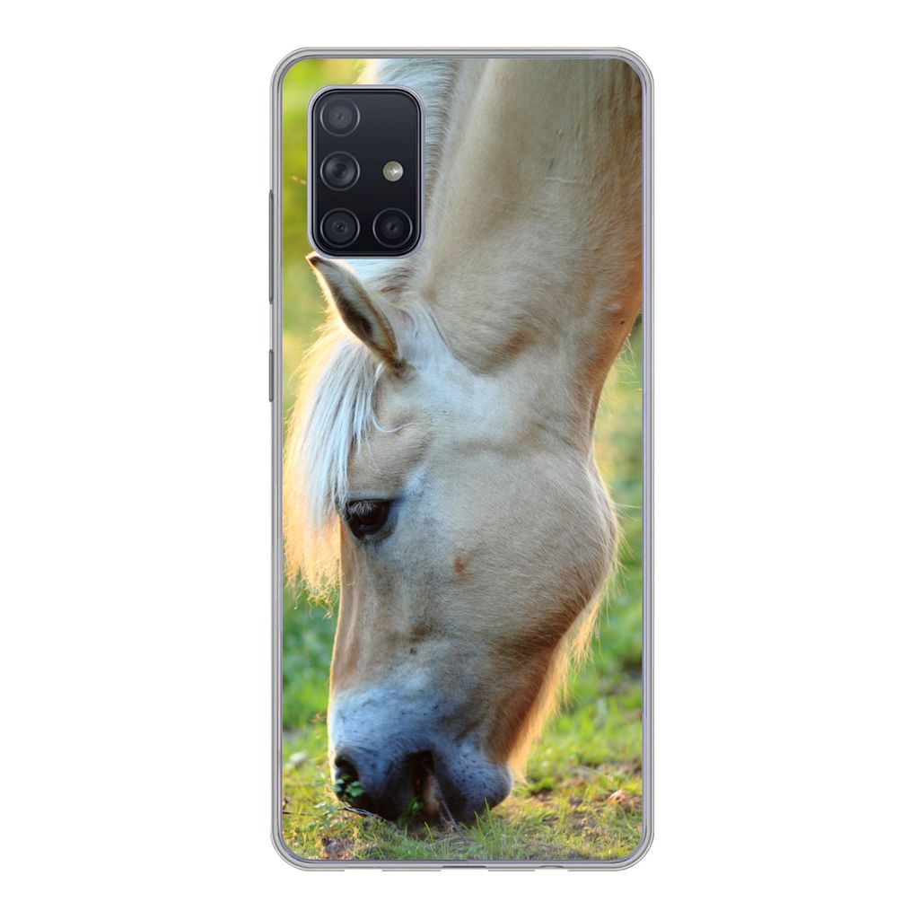 MuchoWow Handyhülle Schutzhülle Hülle für Samsung Galaxy A51 5G Weidendes Fjordpferd an einem Sommertag Silikon Softcase Handy Hülle - Abbil...