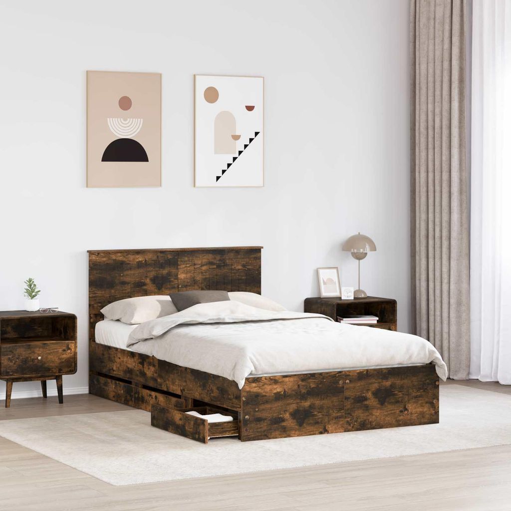 Stabli Bettrahmen Geräucherte Eiche 120 x 190cm Ingenieurs Holz - DE153749 - Klassische BettenJugendbett Tagesbett