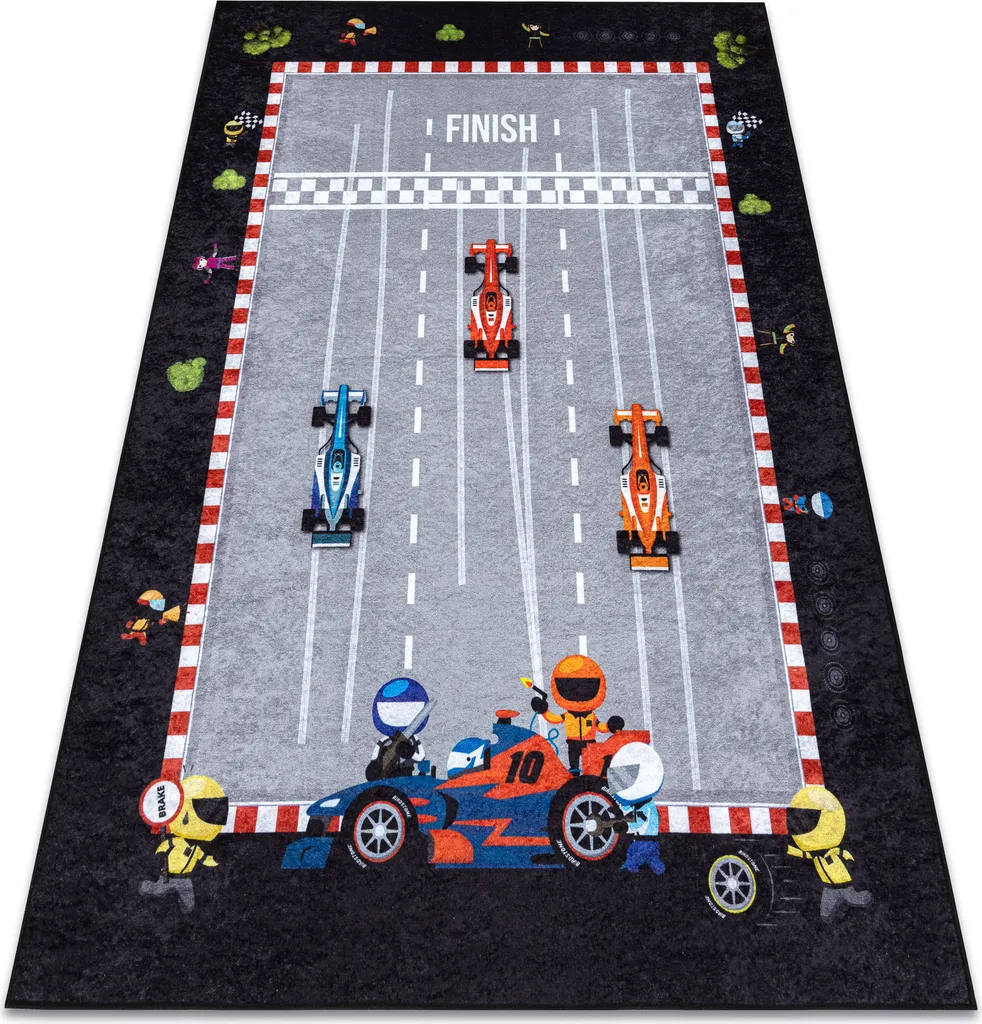 Grand tapis de chambre enfant circuit automobile gris lavable 200x290 cm