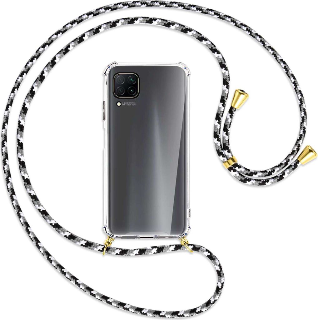 Handykette Backcover-Schutzhülle mit Band (Metall goldfarben) für Huawei P40 lite - schwarz/grau/weiß