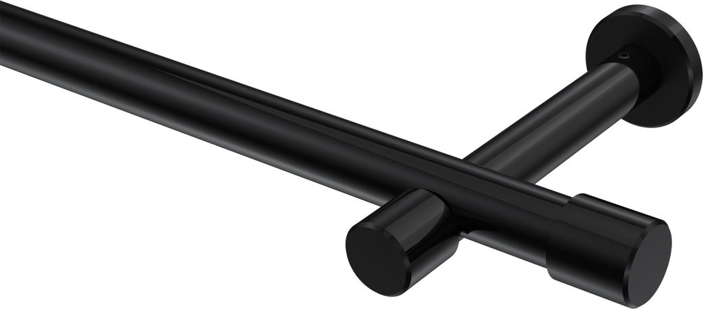 Interdeco Gardinenstange / Vorhangstange Schwarz, Typ Prestige Santo (Kappe) ohne Ringe, 20 mm Ø 1-läufig, 120 cm