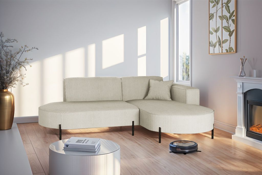 Ecksofa Designersofa VALENCIA XS in Stoff Scala Sand Ottomane Rechts