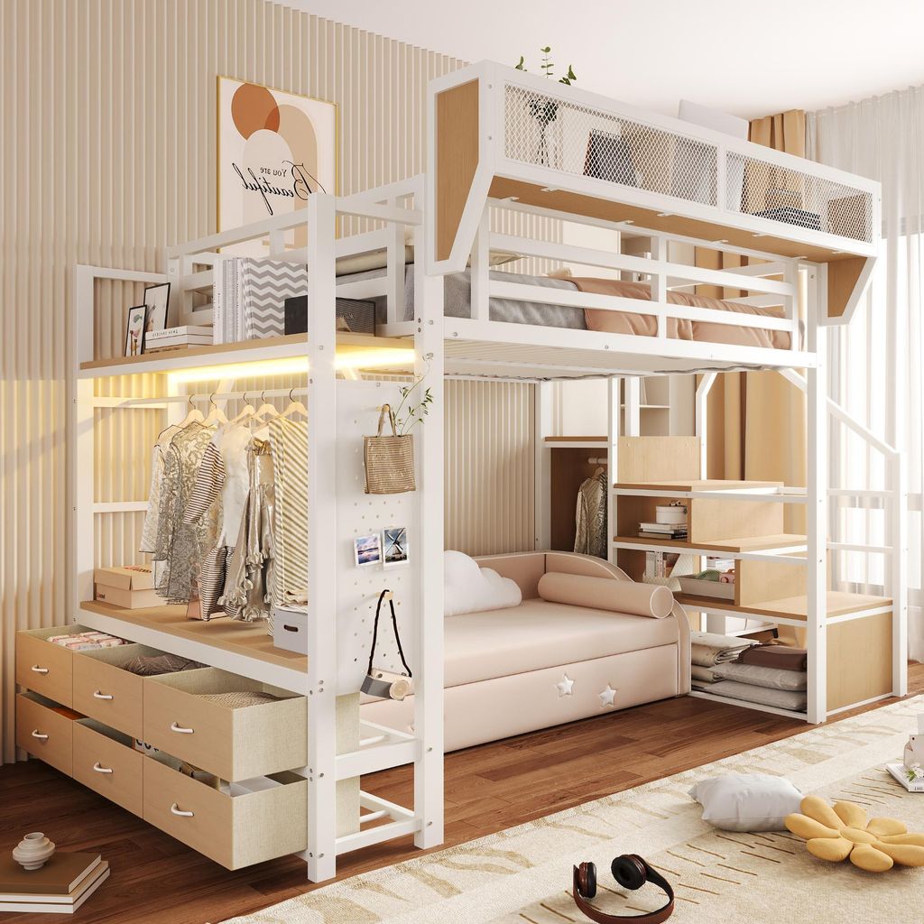 Merax Hochbett Etagenbett 140x200 cm mit LED und Produktbild 