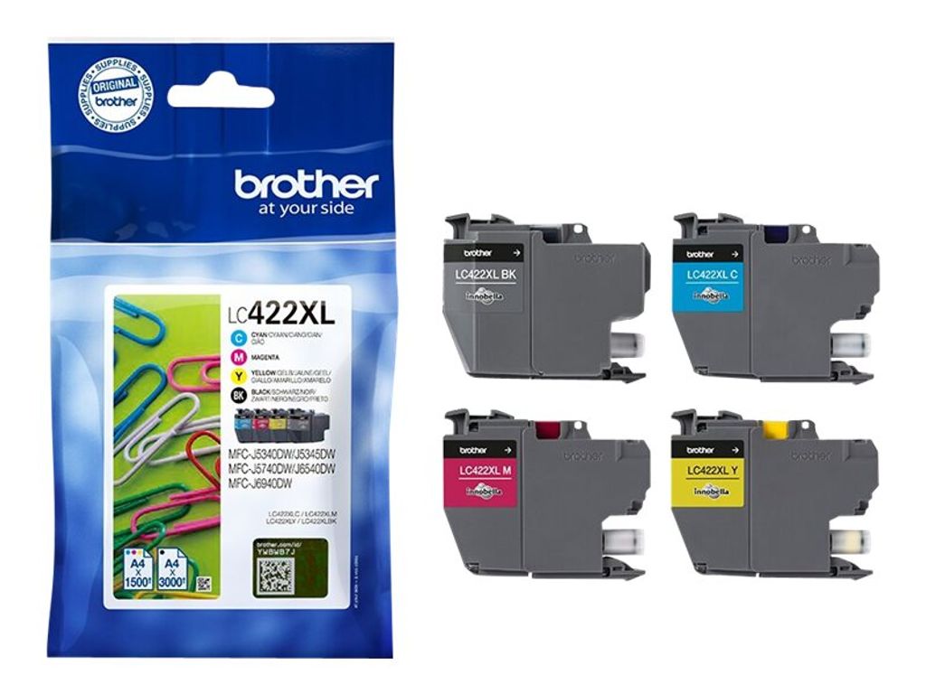 Brother LC422XL Multipack - 4er-Pack - Hohe Ergiebigkeit - Schwarz, Gelb, Cyan, Magenta - original - Tintenpatrone - für Brother MFC-J5345DW