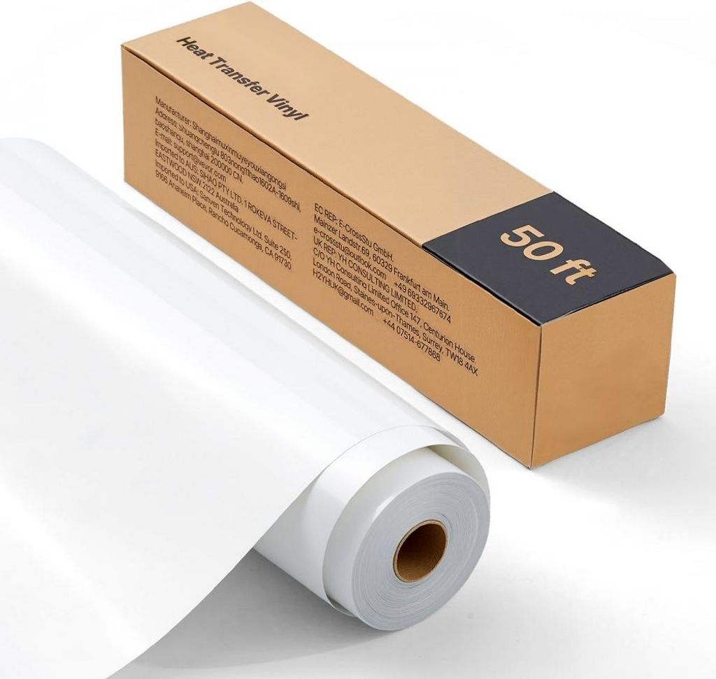 Wärmeübertragungs-Vinylfolie - Weiß, 304,8x15240mm - Transferfolie Vinylrolle für Druckprojekte
