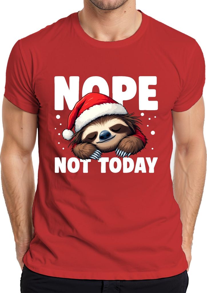 NOPE NOT TODAY Faultier Weihnachten Weihnachtsmütze faul süß Herren T-Shirt, Rot, S