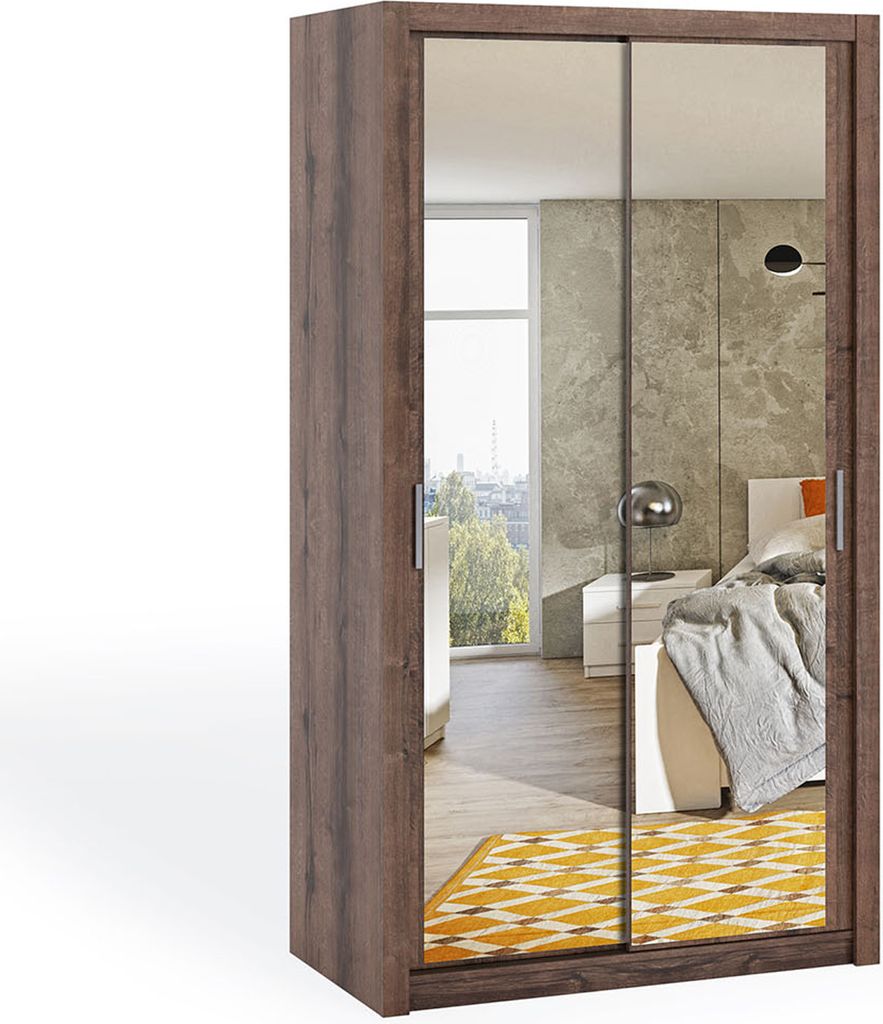 Schiebetürenschrank BONO BO-05 mit Spiegel Kleiderschrank 120 x 215 cm Schrank 2 Schiebetüren Mehrzweckschrank Schwebetürenschrank Schlafzimmer ...