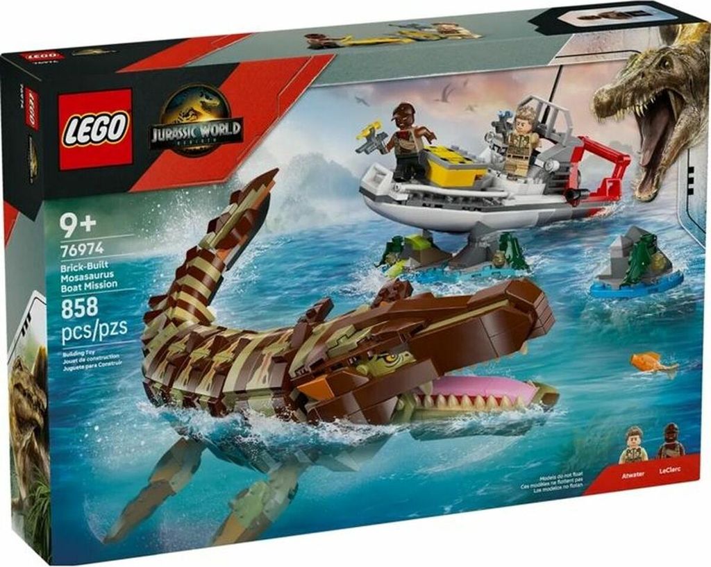 Konstruktionsspiel Lego 76974 Jurassic World : Brick-Built Mosasaurus Boat Mission 858 Stücke