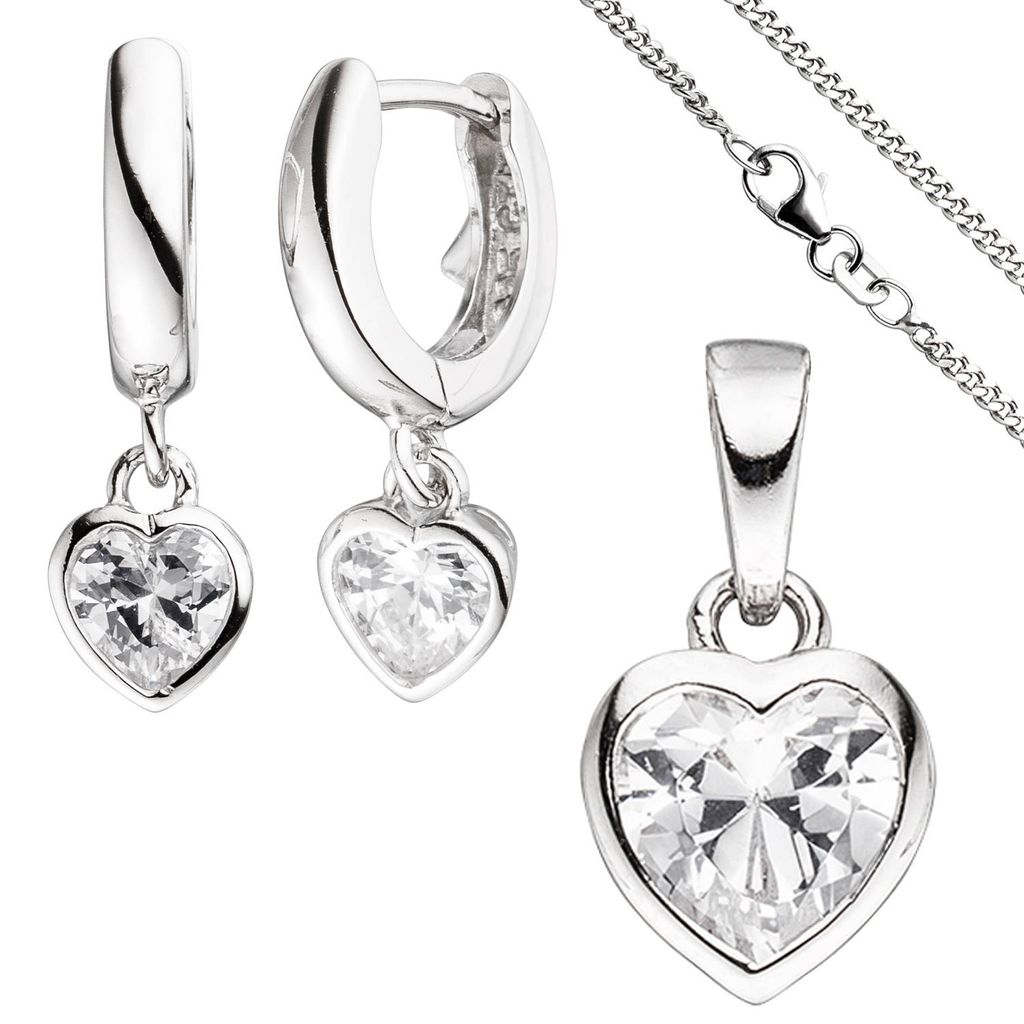JOBO Kinder Schmuck-Set Herz 925 Silber mit Zirkonia Anhänger Ohrringe Kette 38 cm