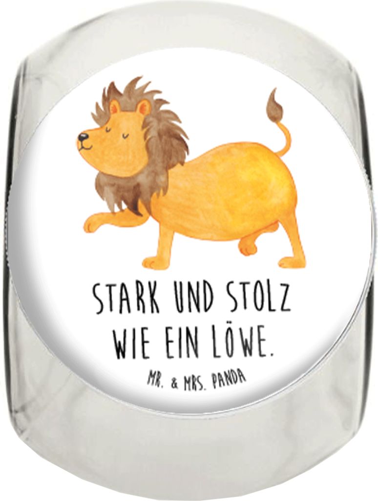 Mr. & Mrs. Panda Vorratsdose Glas Sternzeichen Löwe L 870ml - Weiß - Geschenk, Lebensmittelbehälter, Aufbewahrungsdose, Frischhaltedose, Geburts...