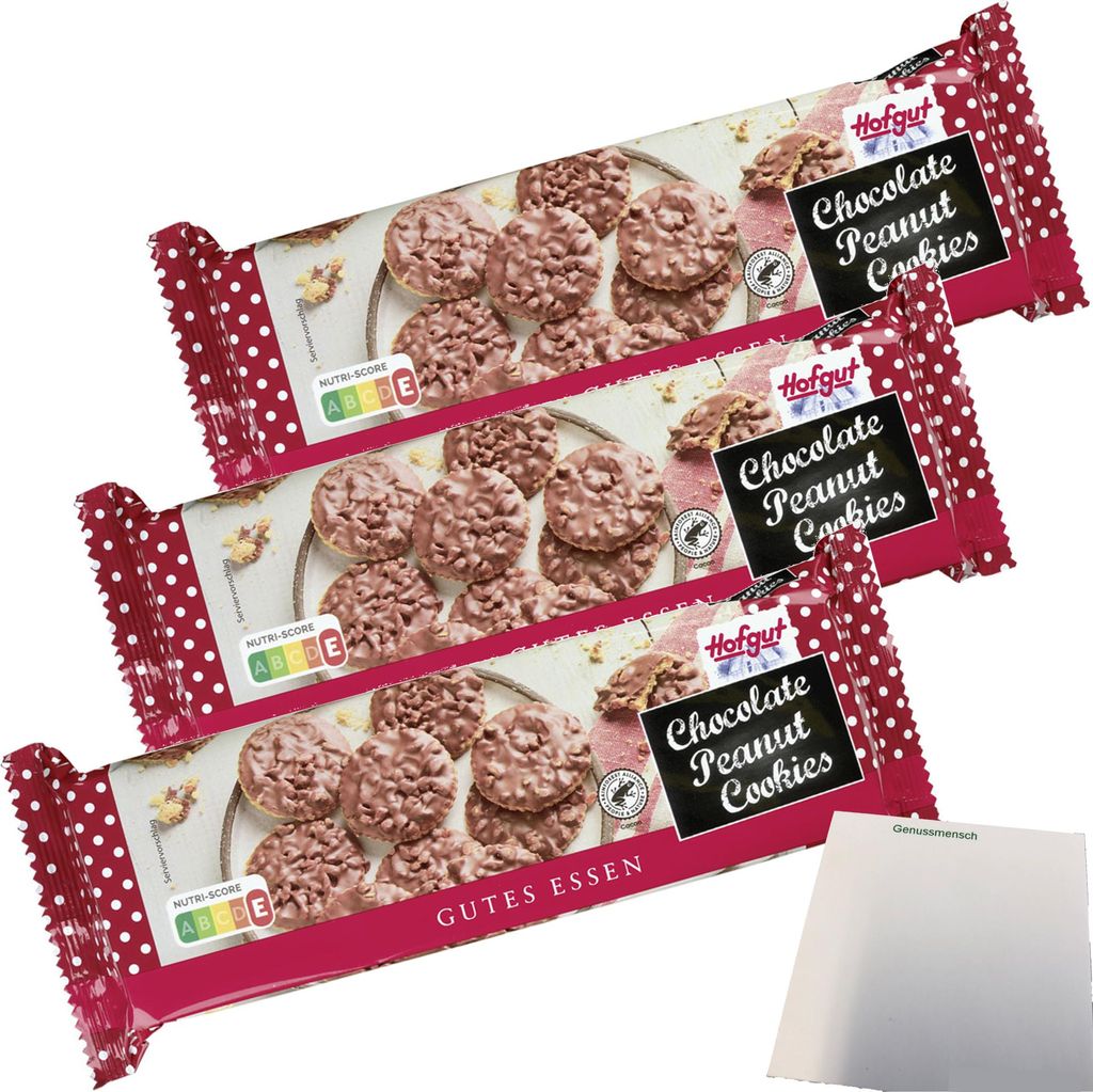 Hofgut Chocolate Peanut Cookies 3er Pack (3x150g Packung) + usy Block