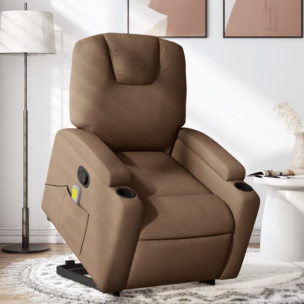 Massagesessel mit Aufstehhilfe Braun Stoff, Klassische Sessel 2024 Neu DesignMöbel
